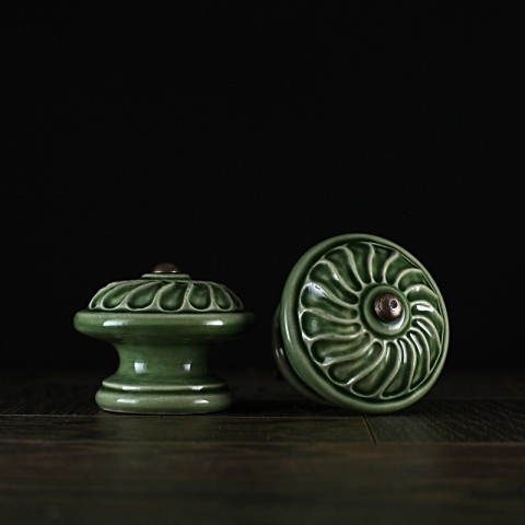 Úchyt / zelený - vzor č. 1 keramika keramické vintage keramický komoda starobylé nábytek rustikální starobylý úchyt knopek rustical rustikal knopka keramický úchyt šuflík 