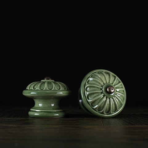 Úchyt / zelený - vzor č. 4 keramika keramické vintage keramický komoda starobylé nábytek rustikální starobylý úchyt knopek rustical rustikal knopka keramický úchyt šuflík 