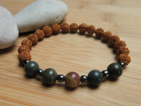 Náramek - rudraksha / jaspis náramek korálky kameny léčivý ochranný čakrový meditační joga 