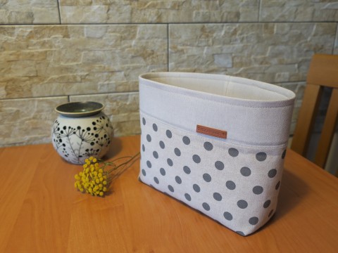 Látkový košík - šedý puntík dekorace dárek kuchyně košík koš bavlna puntíky organizér koupelna textilní látkový na drobnosti renopast vystužený 