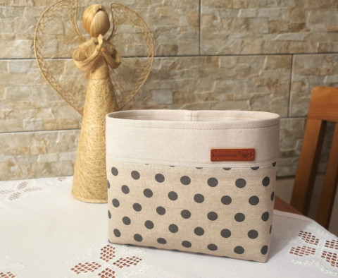 Látkový košík - šedý puntík dekorace dárek kuchyně košík koš bavlna puntíky organizér koupelna textilní látkový na drobnosti renopast vystužený 