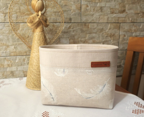 Látkový košík - peříčkový dekorace dárek kuchyně košík koš bavlna puntíky organizér koupelna textilní látkový na drobnosti renopast vystužený 