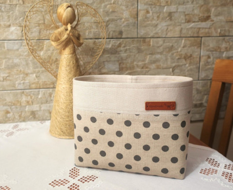 Látkový košík - šedý puntík dekorace dárek kuchyně košík koš bavlna puntíky organizér koupelna textilní látkový na drobnosti renopast vystužený 
