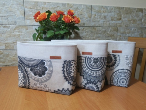 Látkový košík - Mandely dekorace dárek kuchyně košík koš bavlna puntíky organizér koupelna textilní látkový na drobnosti renopast vystužený 