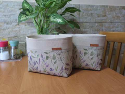 Látkový košík - Barevné listí dekorace dárek kuchyně košík koš bavlna puntíky organizér koupelna textilní látkový na drobnosti renopast vystužený 