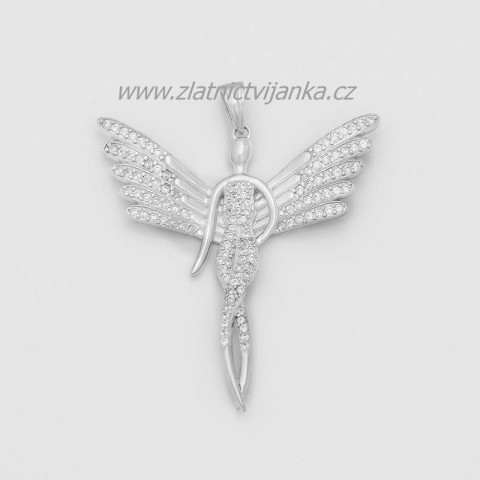 Andělská postava osázená zirkony přívěsek srdce dárek anděl křídla stříbro zlato štěstí zirkon křídlo 