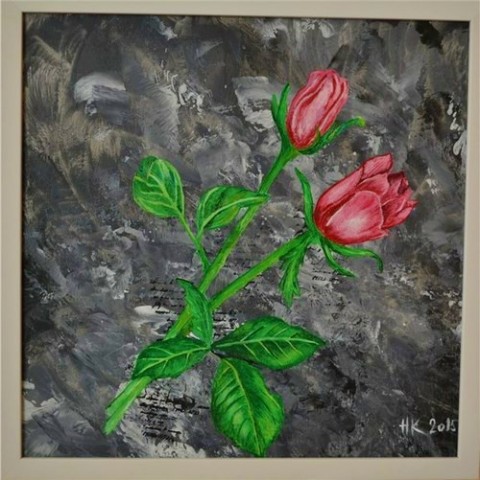 Z lásky obraz malba růže akryl kytice enkaustika plátno 