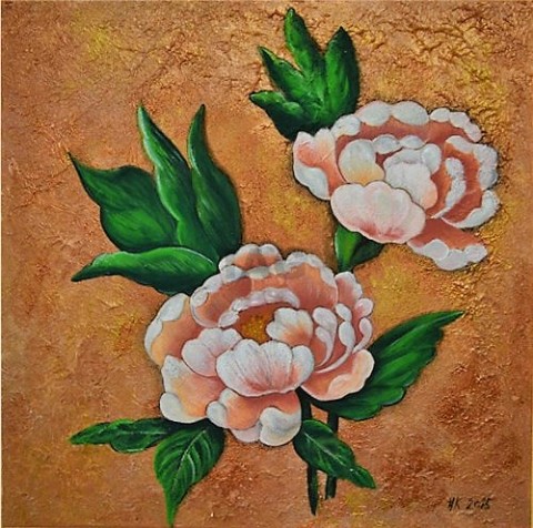 Rozkvetlá obraz malba květy kytice plátno pivoňky akrylové barvy barokní pastózní akryl reliéfní akryl 
