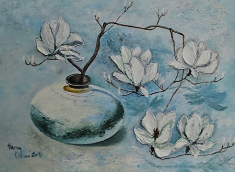 Sólo pro magnolie květina obraz malba zátiší květ plátno vázička magnolie pastózní akryl reliéfní akryl kalamář 