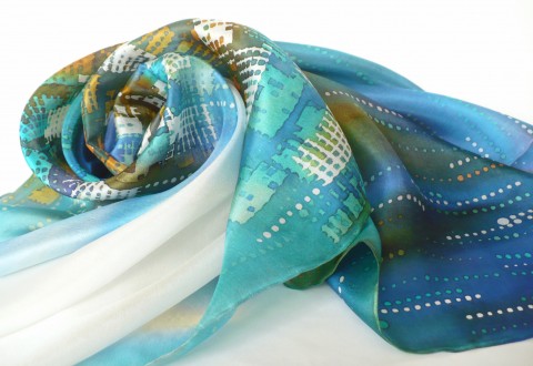Blue Fantasy. Hedvábný šátek. modrý šátek malba na hedvábí hedvábný šátek dárek pro ženu 