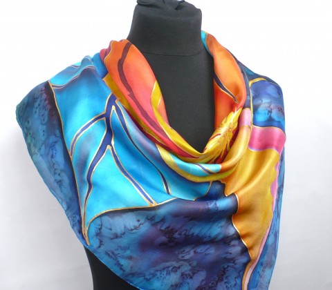 Pestrobarevný šátek. malovaný hedvábný šátek malba na hedvábí hedvábný šátek dárek pro ženu 