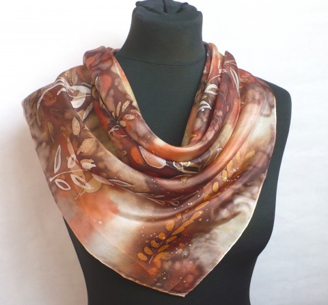 Hedvábný šátek Podzim. malovaný šátek malba na hedvábí hedvábný šátek dárek pro ženu zelený šátek 