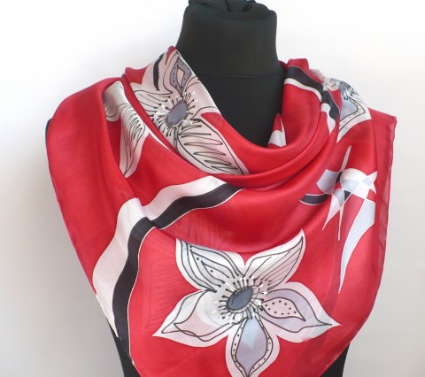 Červený hedvábný šátek. zelený šátek malba na hedvábí hedvábný šátek dárek pro ženu 