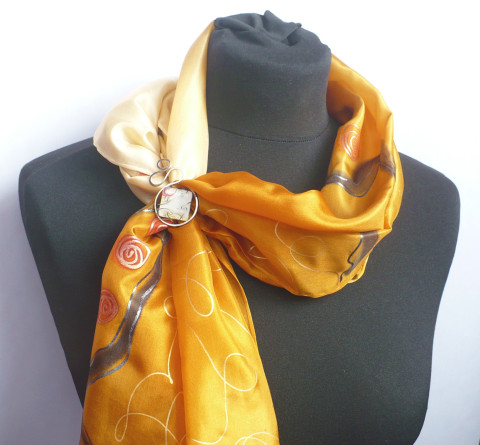 Luxusní šála se sponou Strom. spona šála souprava hedvábná šála dárek pro ženu šála se sponou 