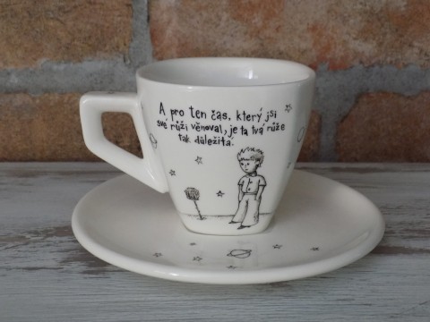 Šálka  - Malý princ a ruža čaj káva kniha rose citát tea coffee šálek ruža espresso cup exupéry little prince maly princ 