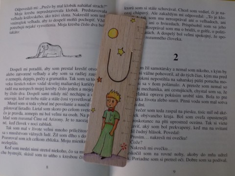Drevená záložka - Malý princ 1. dárek malba kniha book záložka princ citát malý little drevo exupery wood líška prince hvezda 