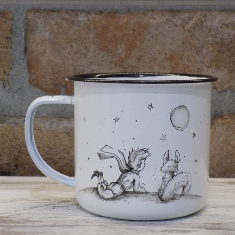 Smaltovaný biely hrnček Malý princ káva citát fox šálek espresso cup exupery líška little prince hvezda 