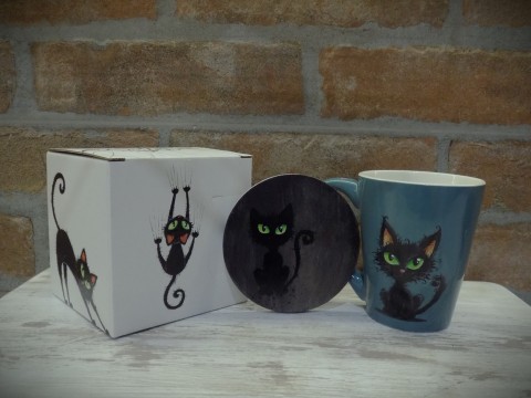 Hrnček Black Cat čaj kočka černá káva metal gothic black tea cat mačka 