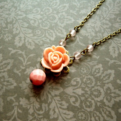 Náhrdelník Růžička čajová náhrdelník čajová růže vintage řetízek růžička romantický jednoduchý starobylý 
