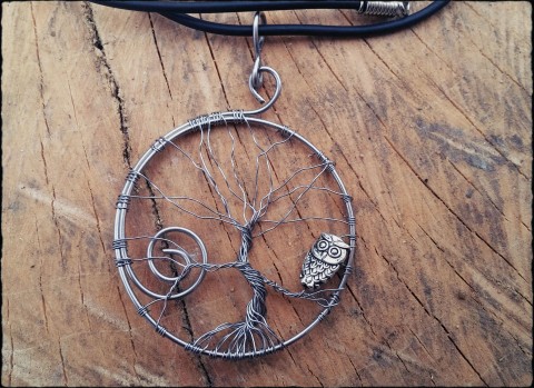 Strom života se sovičkou náhrdelník originální strom sova sovička nerez korálek drátek strom života wire wrap 
