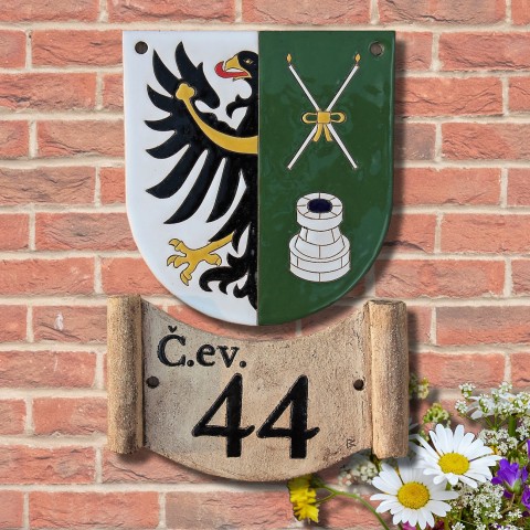 Domovní číslo: znaky měst a obcí erb domovní číslo číslo popisné číslo na dům číslo na fasádu znak měst znak obce 