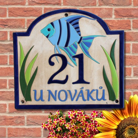 Domovní číslo pro akvaristy ryba rybka akvaristika domovní číslo závojnatka číslo popisné číslo na dům číslo na fasádu akvarista 