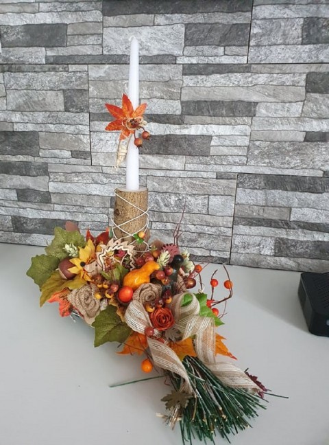 Podzimní hnízdo se svícnem dekorace podzim sovička ježeček 