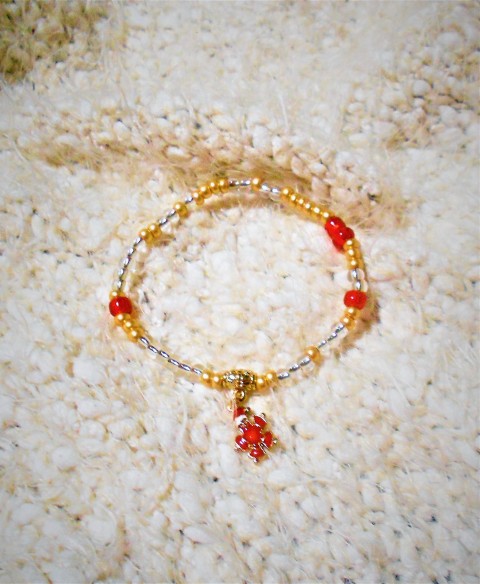 Vykutálené Vánoce červená náramek vánoce zlatá korálkový ježíšek z korálků na pružence zlatočervený 
