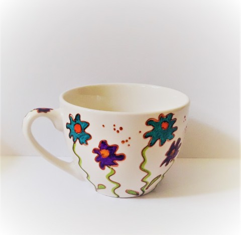 Na kafíčko - Kytičkový radost čaj květy květiny káva barevný veselý kytičkový na kávu malovaný hrníček ručně malovaný porcelán malovaný hrnek 