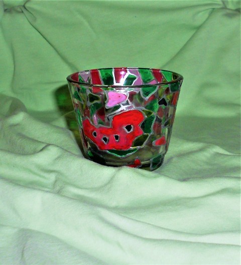Watermelon art svícen letní léto meloun svícínek čajová svíčka melounový ručně malované sklo malovaný svícen 