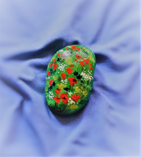Rozkvetlá louka příroda přírodní louka romantický vlčí máky malovaný kámen malované kameny rozkvetlá louka 