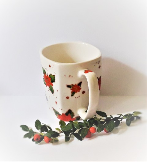Na čajíček -hrnek s vánoční hvězdou červená zelená veselý měděná vánoční hvězda na čaj na kávu veselé vánoce malovaný hrníček ručně malovaný porcelán malovaný hrnek originální hrnek vánoční hrnek sváteční hrnek s láskou malovaný 