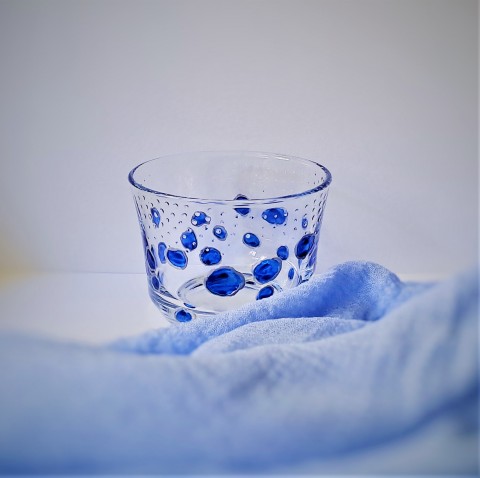 Svícen - Voda živá voda modrá svícen jemný svícínek malované sklo čajová svíčka malovaný svícen kapky vody 