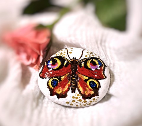Babočka paví oko oblázek motýl těžítko motýlek léto veselý kamínek okatý babočka malovaný kámen babočka paví oko 