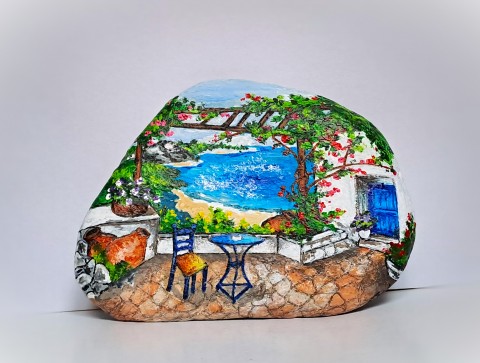 Řecká pohoda moře letní těžítko léto slunce barevný veselý řecko vzpomínky dovolená malovaný kámen malované kameny velký kámen řecká pohoda 