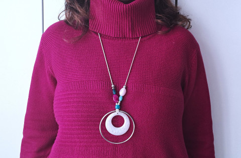 Středomořské pobřeží - náhrdelník moře růžová tyrkysová fuchsiová korále designový ležérní dlouhý náhrdelník výrazný náhrdelník originální náhrdelník výrazný šperk šik-art náhrdelník ležérní náhrdelník bugenvilea středomoří 