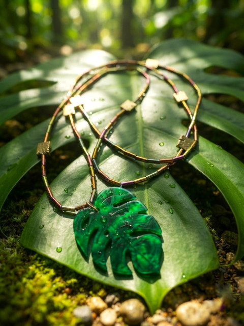 Monstera jungle - dámský náhrdelník náhrdelník korálky zlatá preciosa hematit jemný odlesky korálkový džungle jungle monstera 