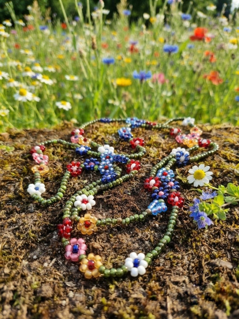 Letní louka - rokajlový náhrdelník náhrdelník korálky letní léto preciosa rokajl barevný něžný jemný kvítí rokajlový letní louka luční květy korálkový náhrdelník 