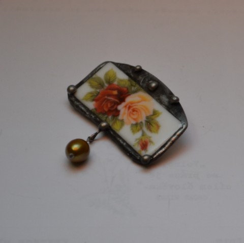 Brož s perlou, cínovaný šperk brož zahrada perla cínované orig 