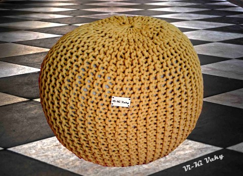 Hořčicový - pletený velký dekorace pletený podsedák fleece šnůra bobek hořčicový 