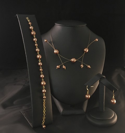 souprava Simona Zlatá náhrdelník náramek náušnice perle ketlování hand made voskové perlé 