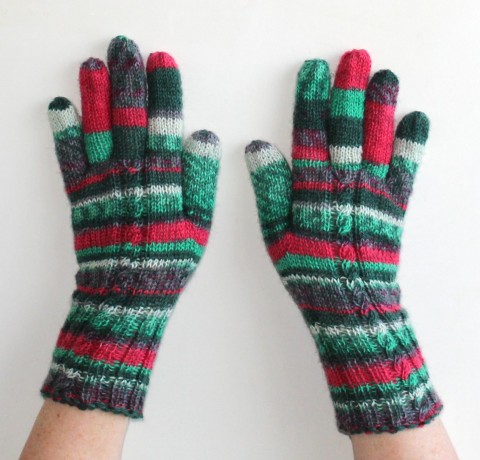 Rukavice pletené Vánoční 2v1 červená zelená vánoce bílá vánoční pletené pestré zimní vlna podzimní rukavice rukavičky prstové ivka polyamid 