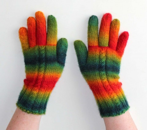 Rukavice pletené Veselenky červená zelená oranžová žlutá pestré zimní podzimní rukavice duhové rukavičky bezprstové ivka 