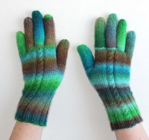 Rukavice Studánka v lese merino zelená modrá barevné pletené hnědá šedá jemné rukavice merino pastelové pastely prstové ivka 