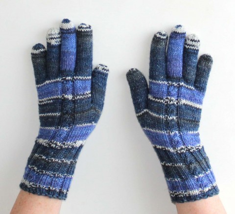 Rukavice pletené ručně modrá bílá pletené pestré zimní vlna podzimní rukavice rukavičky prstové ivka polyamid 