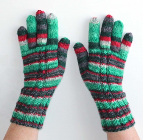 Rukavice pletené Vánoční 2v1 červená zelená bílá pletené pestré zimní vlna podzimní rukavice rukavičky prstové ivka polyamid 