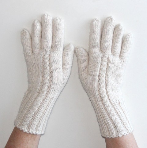 Rukavice pletené ručně Vločky bílá zimní vlna podzimní rukavice rukavičky alpaka prstové ivka 