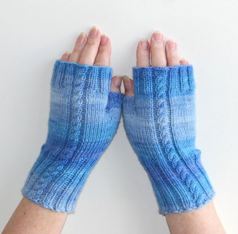Rukavice bezprstové Žíhané modrá bílá zimní podzimní návleky rukavice rukavičky bezprstové ivka 