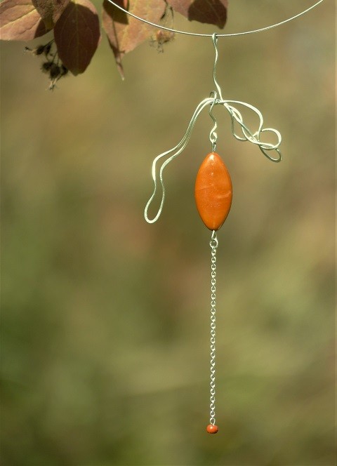 Podzimní... - náhrdelník nerez ocel skleněný korálek hněd 