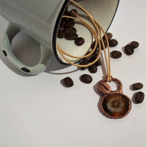 Achát se zrnkem kávy*přívěšek káva měď kafe na krk pokovené boho jewelry nature electroforming galvanoplastika 